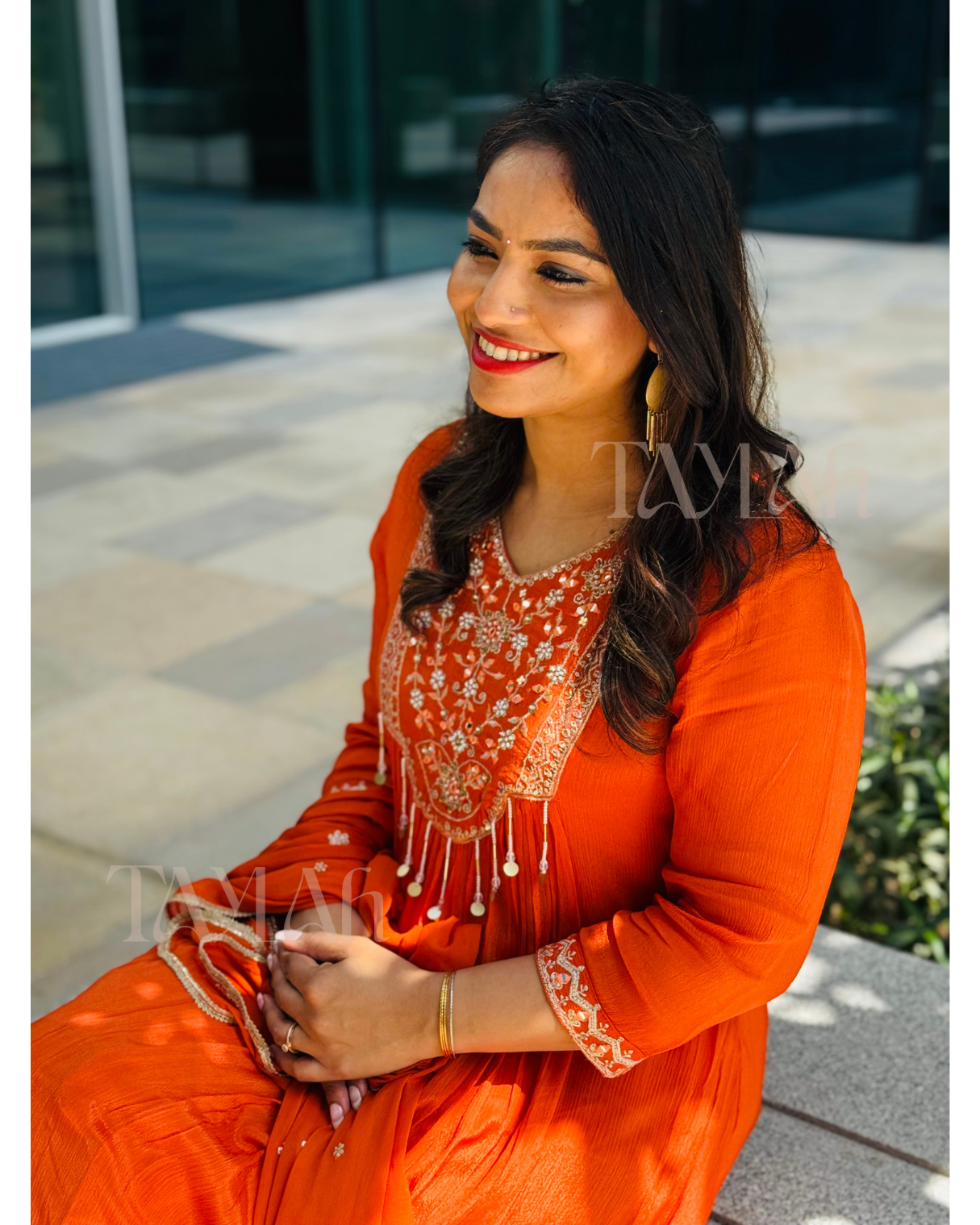 Rust Orange-Pure Chinon Designer Suit set