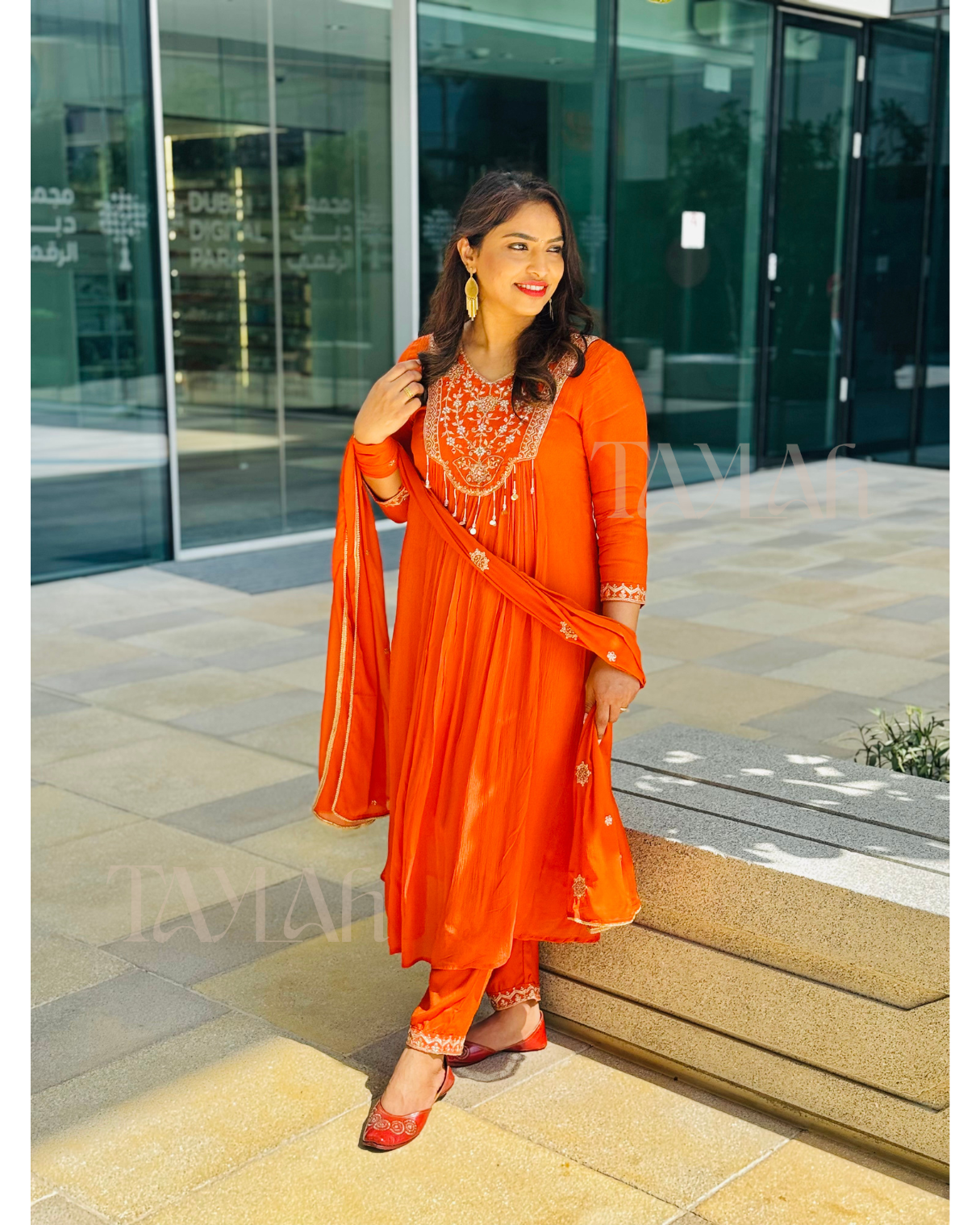Rust Orange-Pure Chinon Designer Suit set