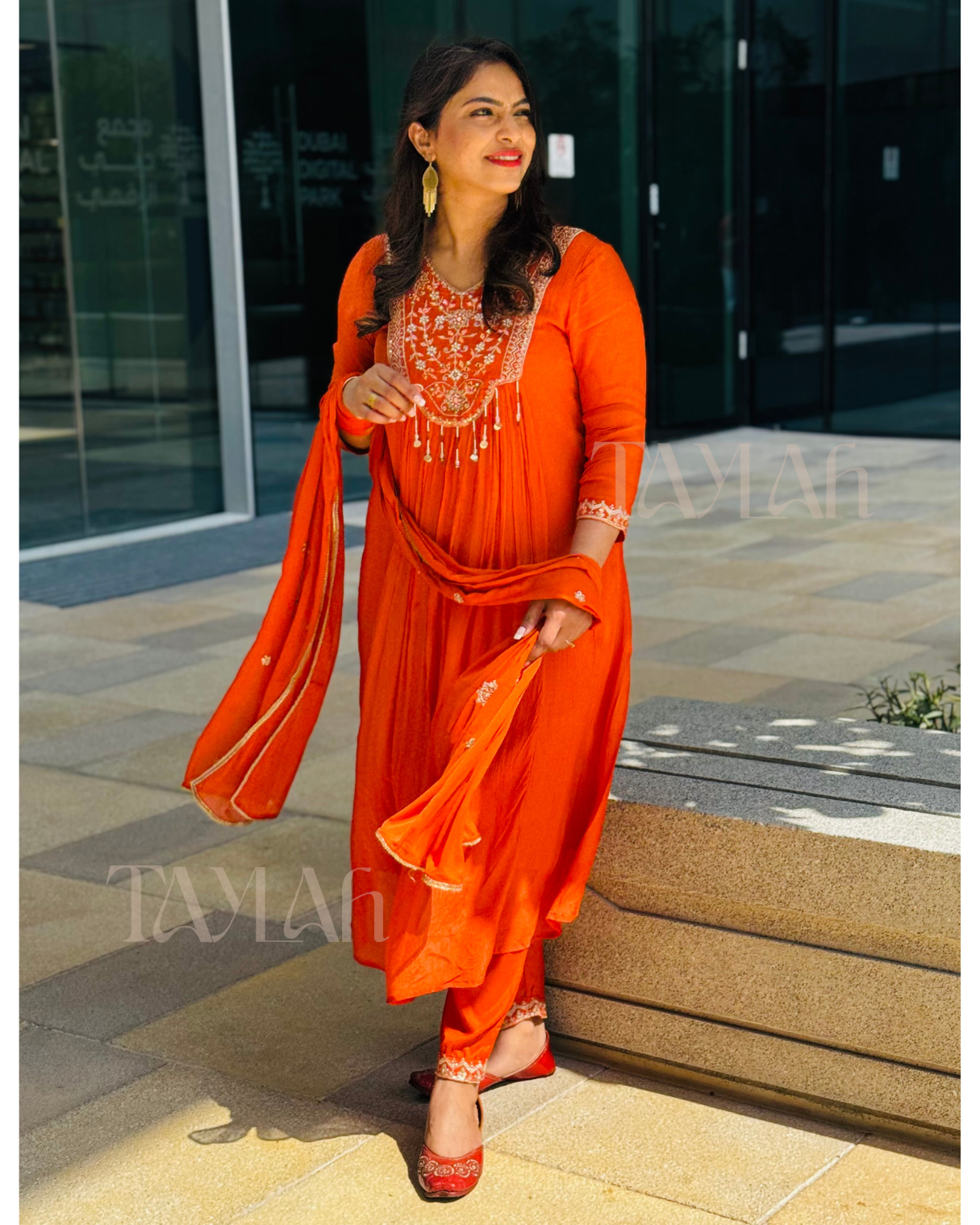 Rust Orange-Pure Chinon Designer Suit set
