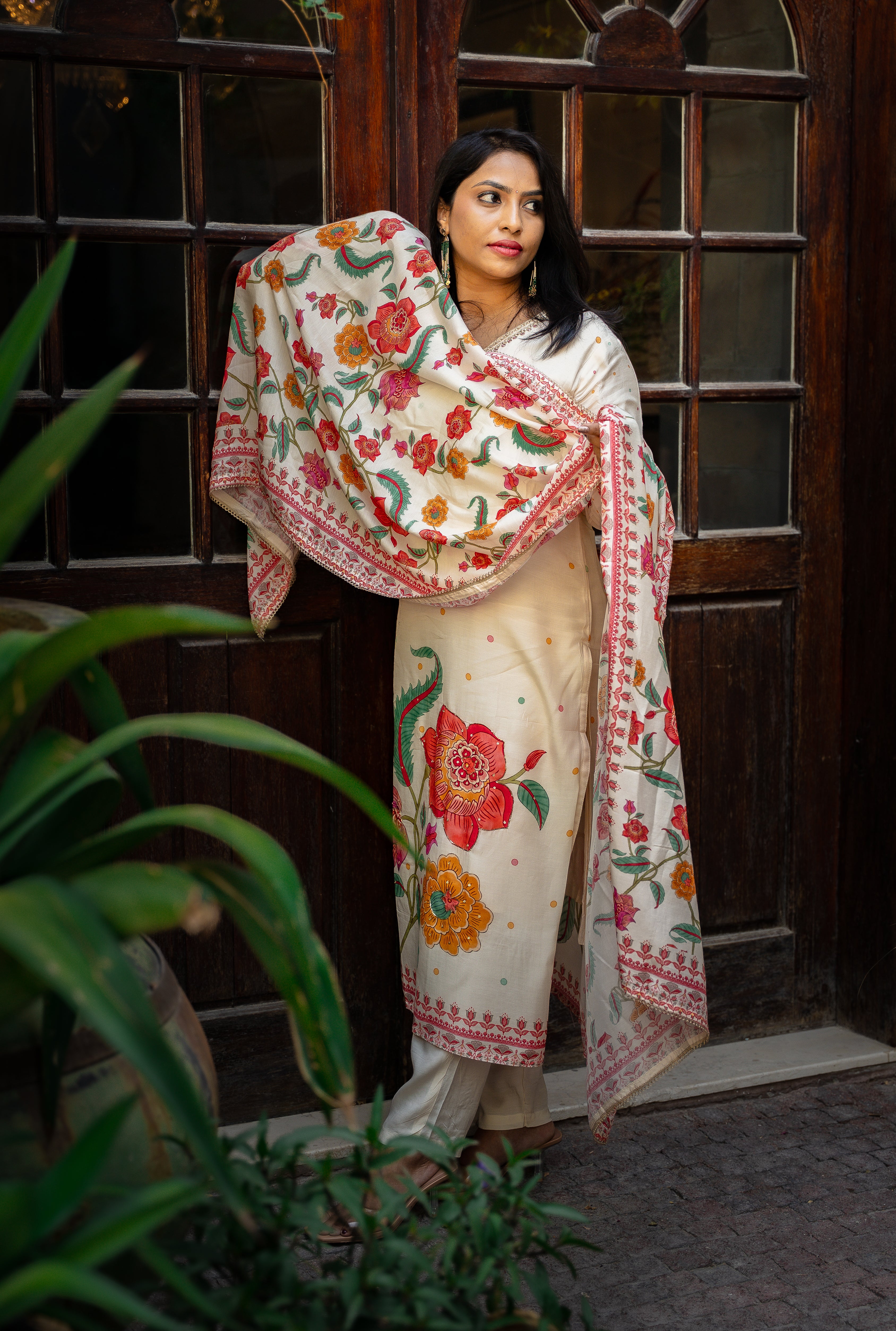 Flower Motife Muslin Suit Set