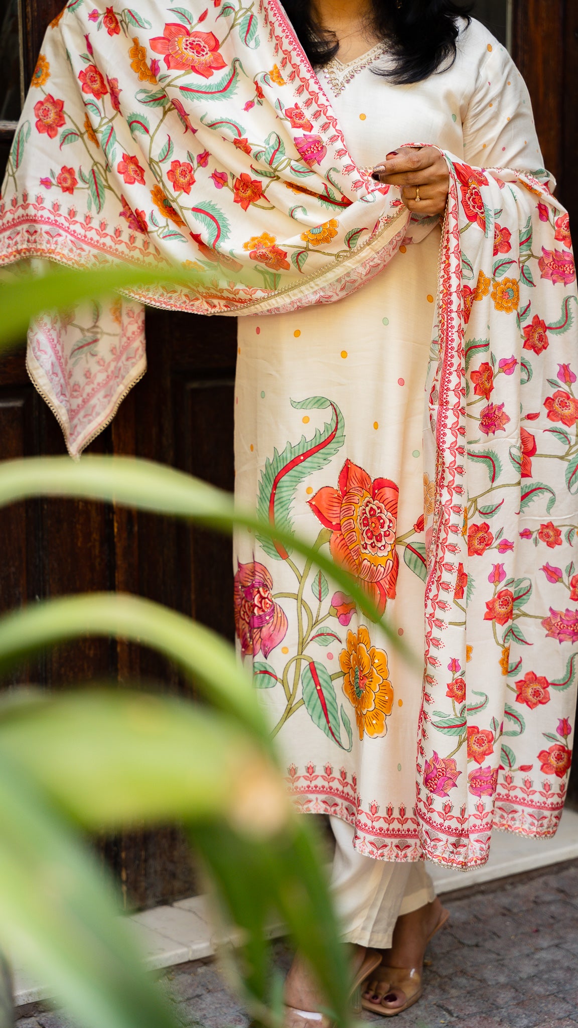 Flower Motife Muslin Suit Set