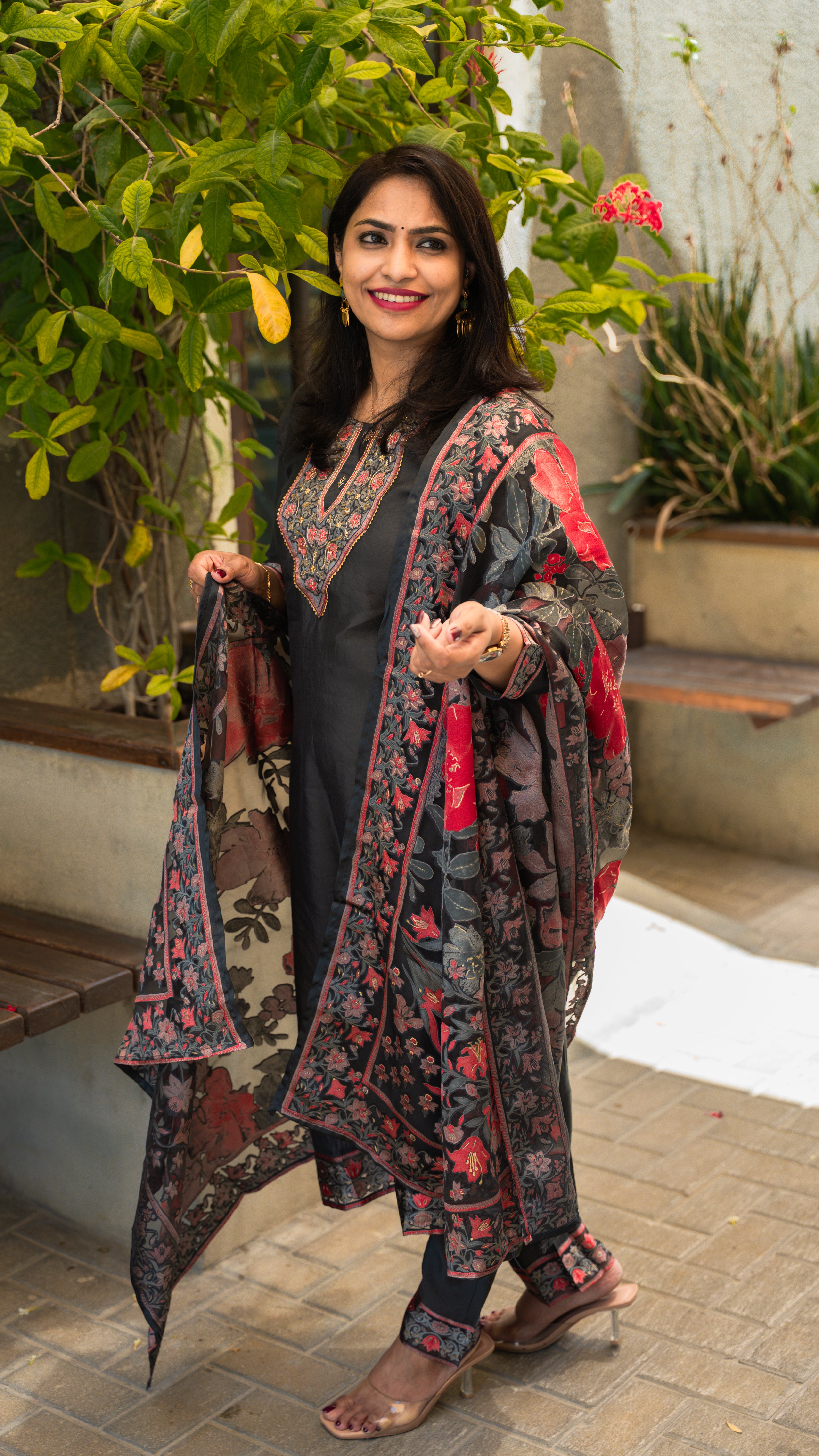 Black Roman Silk Suit Set