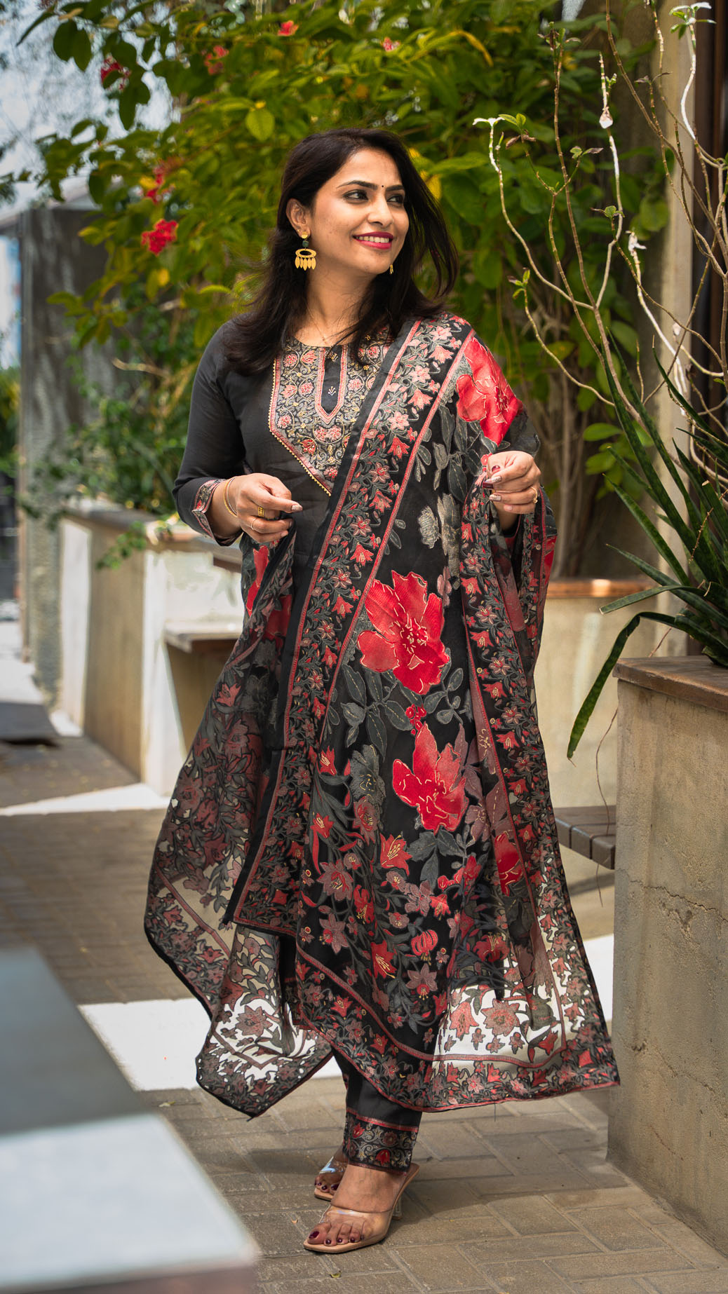 Black Roman Silk Suit Set