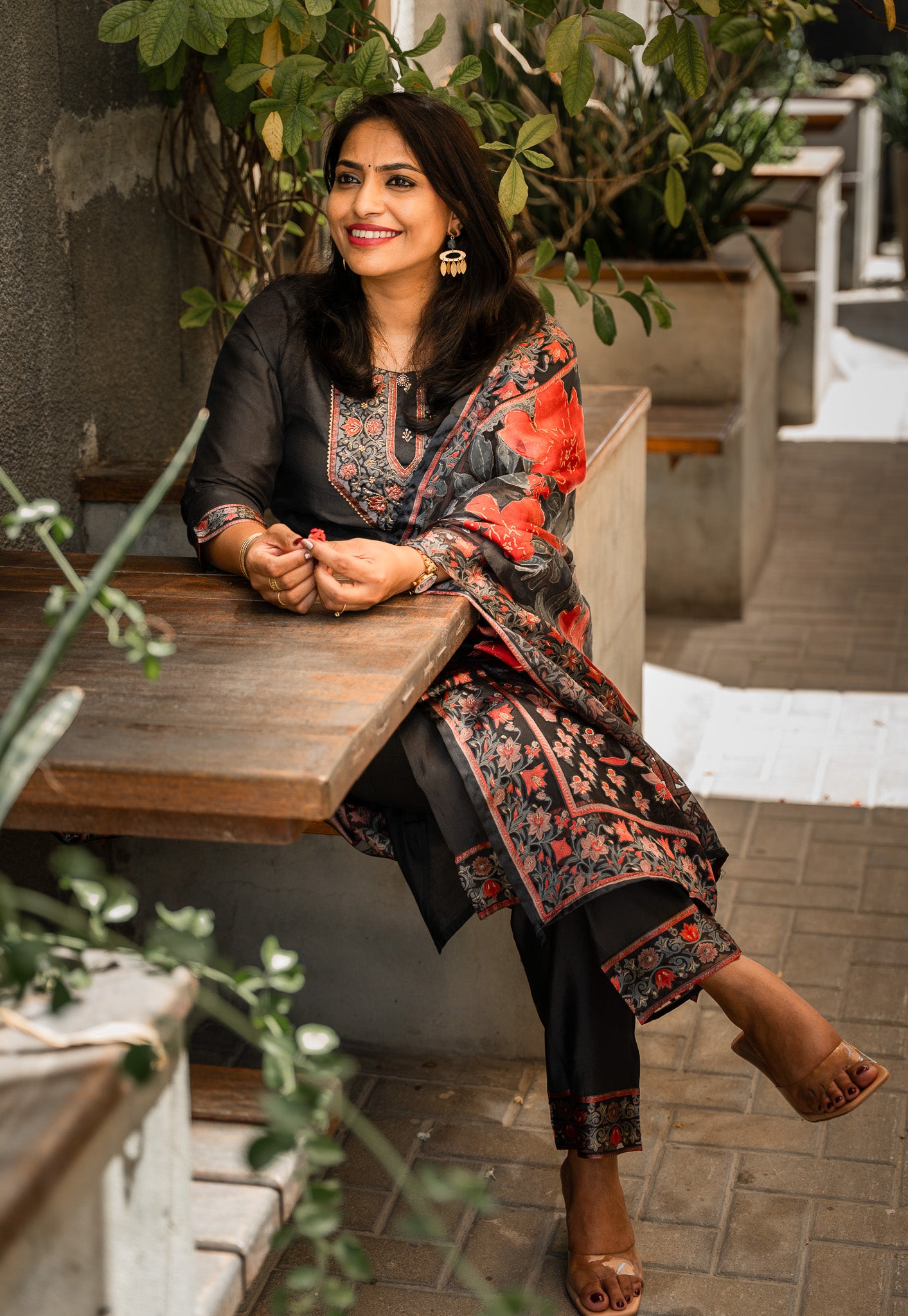 Black Roman Silk Suit Set