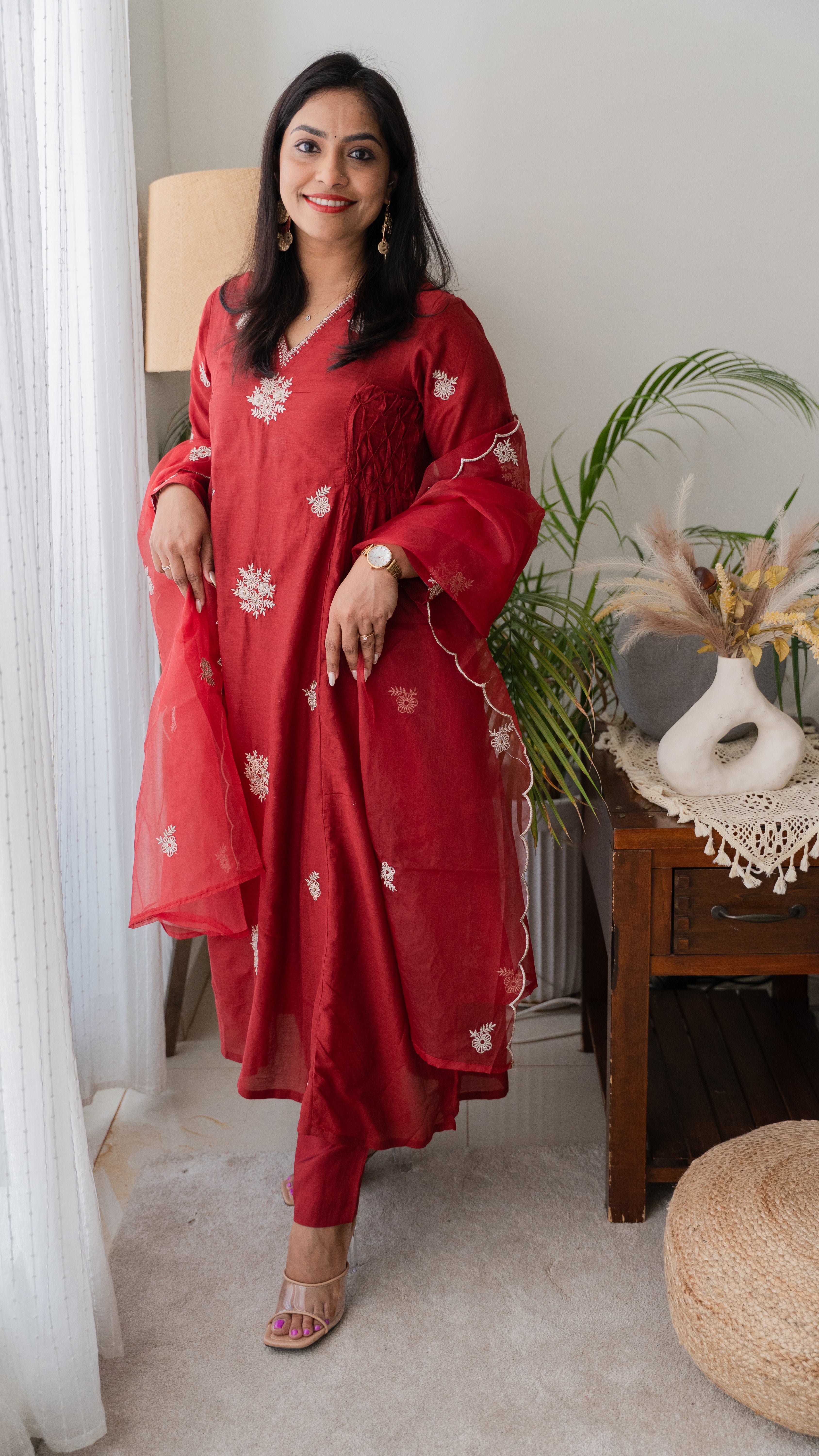 Red - Mul Chanderi suit set