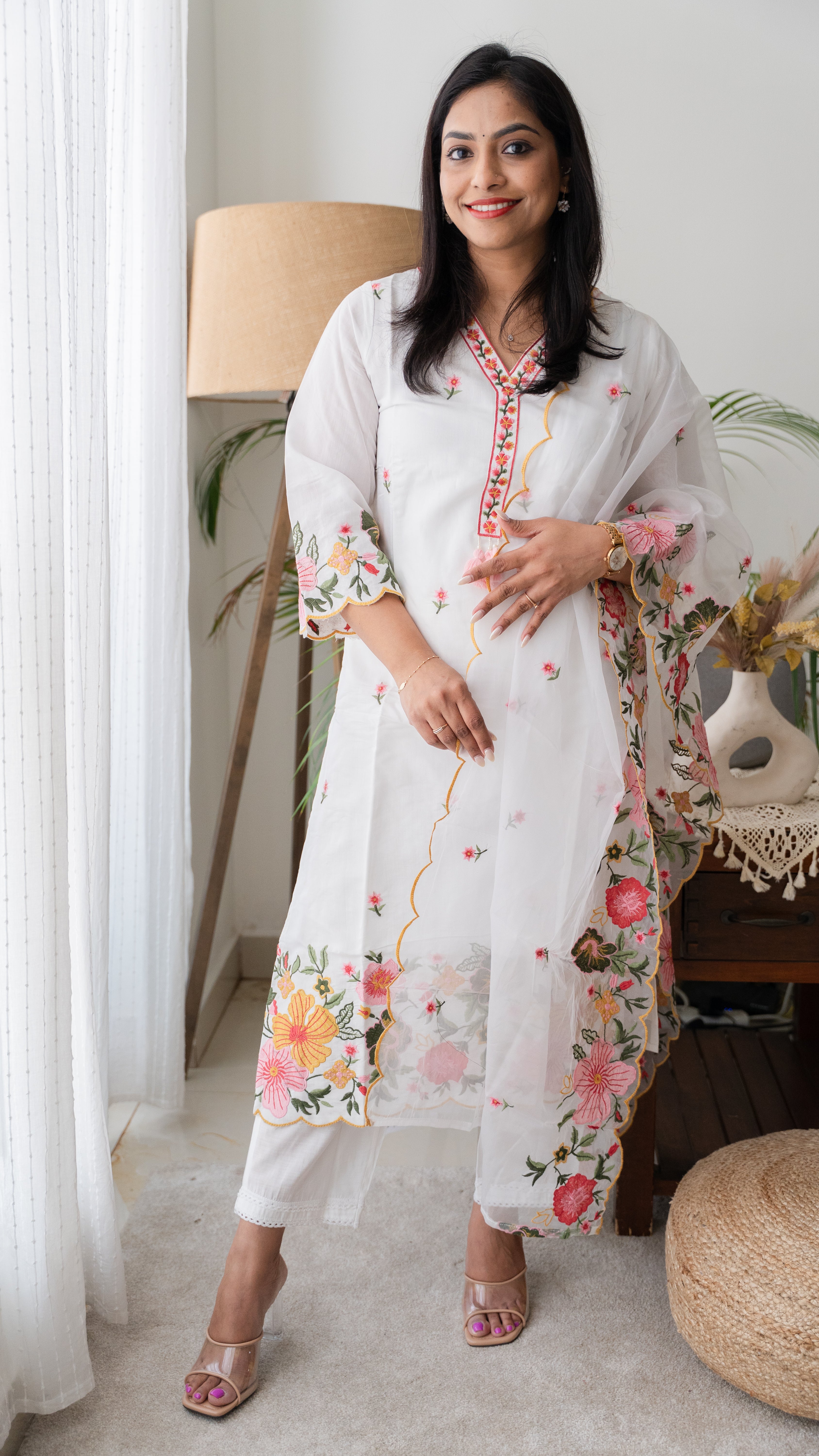 Pure Mul Chanderi Suit Set with Organza Dupatta