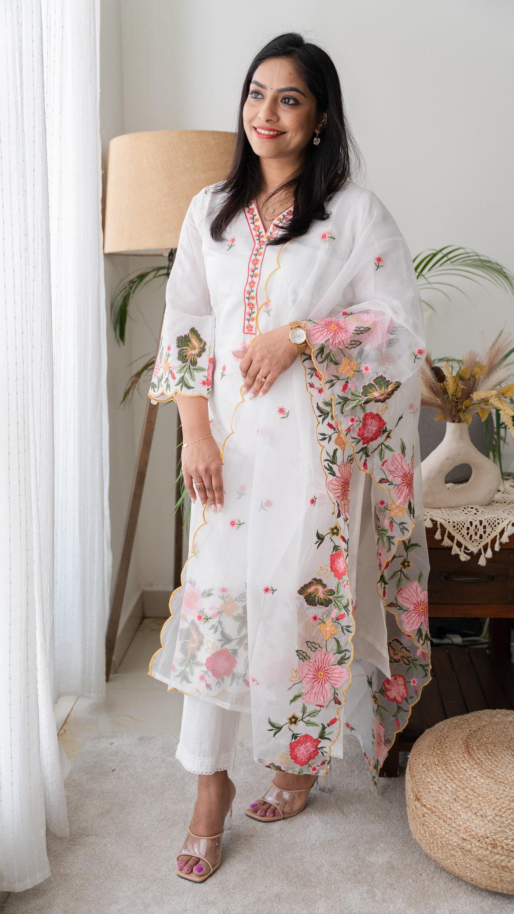 Pure Mul Chanderi Suit Set with Organza Dupatta