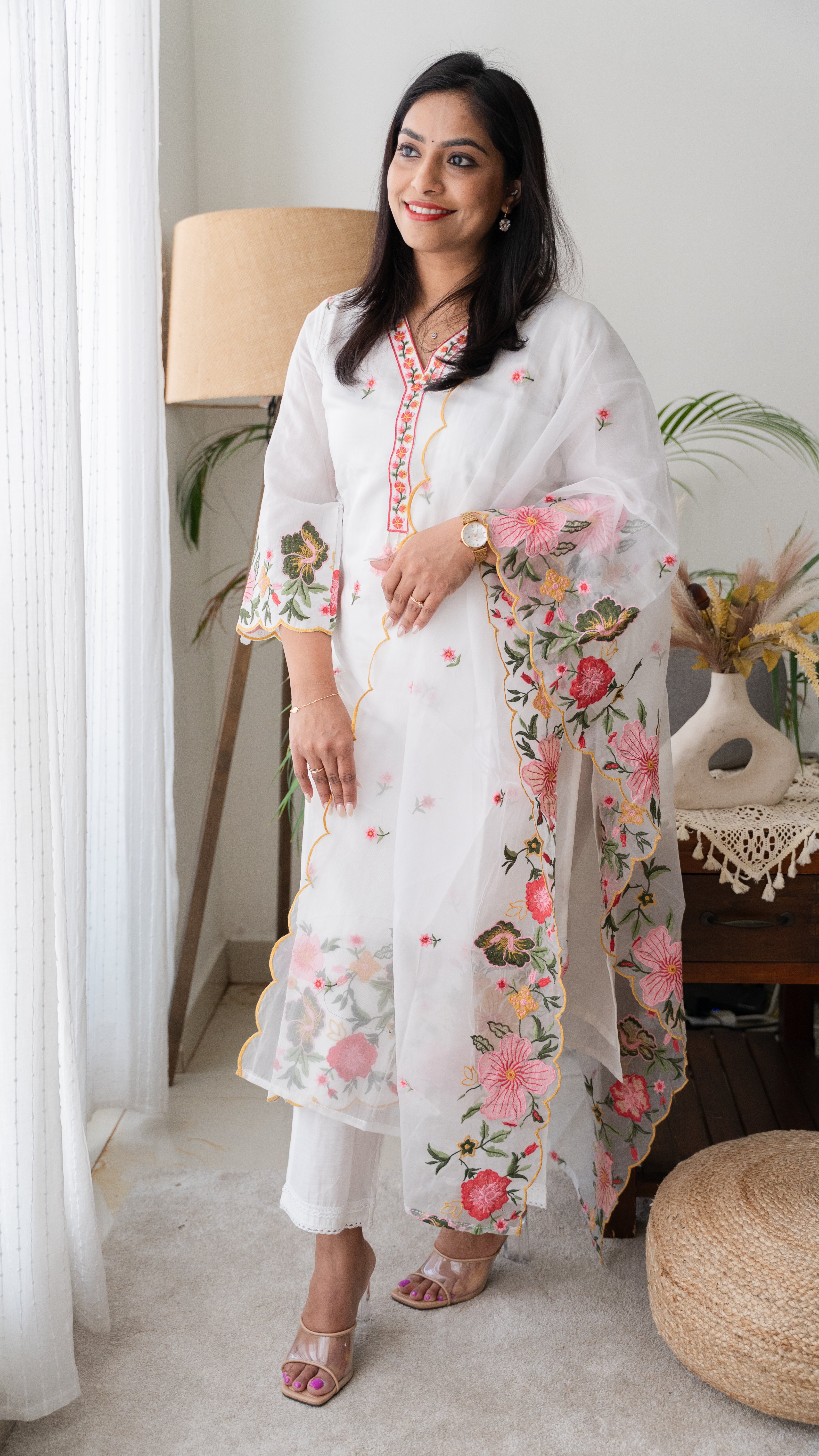 Pure Mul Chanderi Suit Set with Organza Dupatta