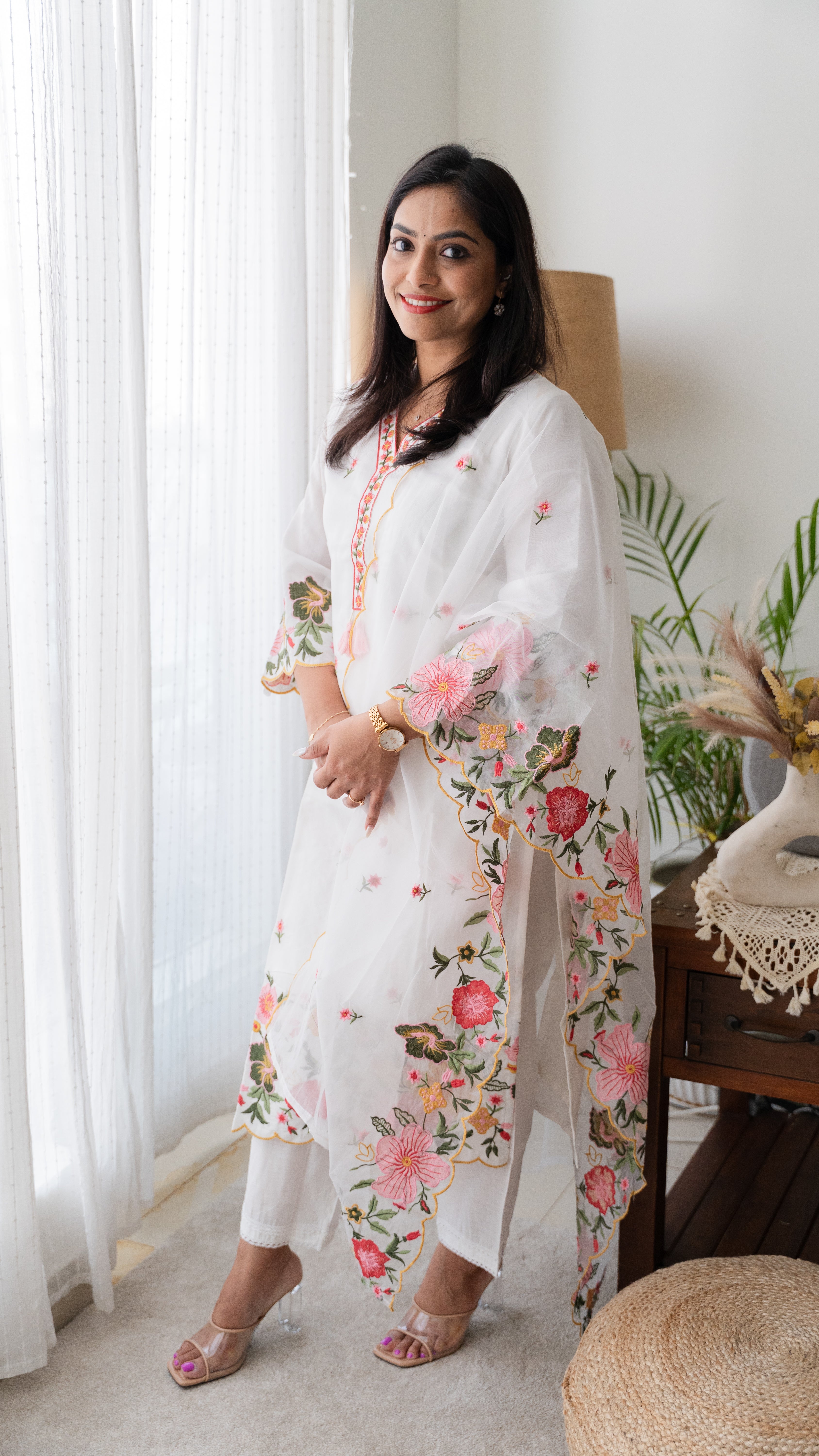 Pure Mul Chanderi Suit Set with Organza Dupatta