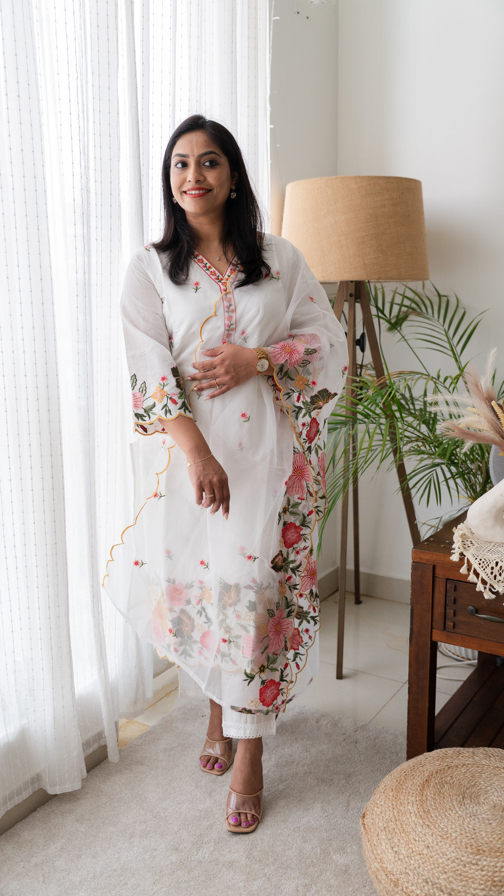 Pure Mul Chanderi Suit Set with Organza Dupatta