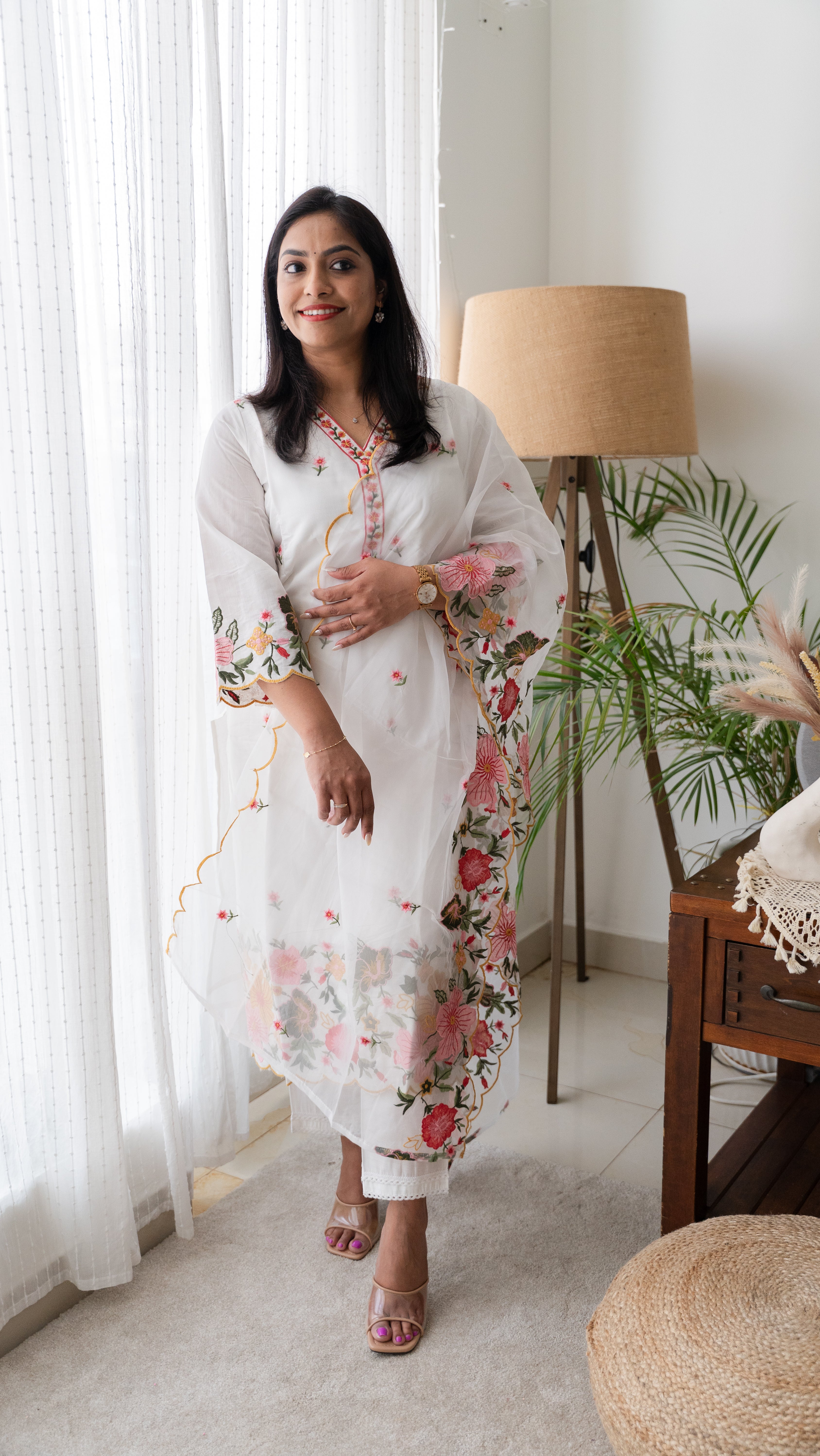 Pure Mul Chanderi Suit Set with Organza Dupatta