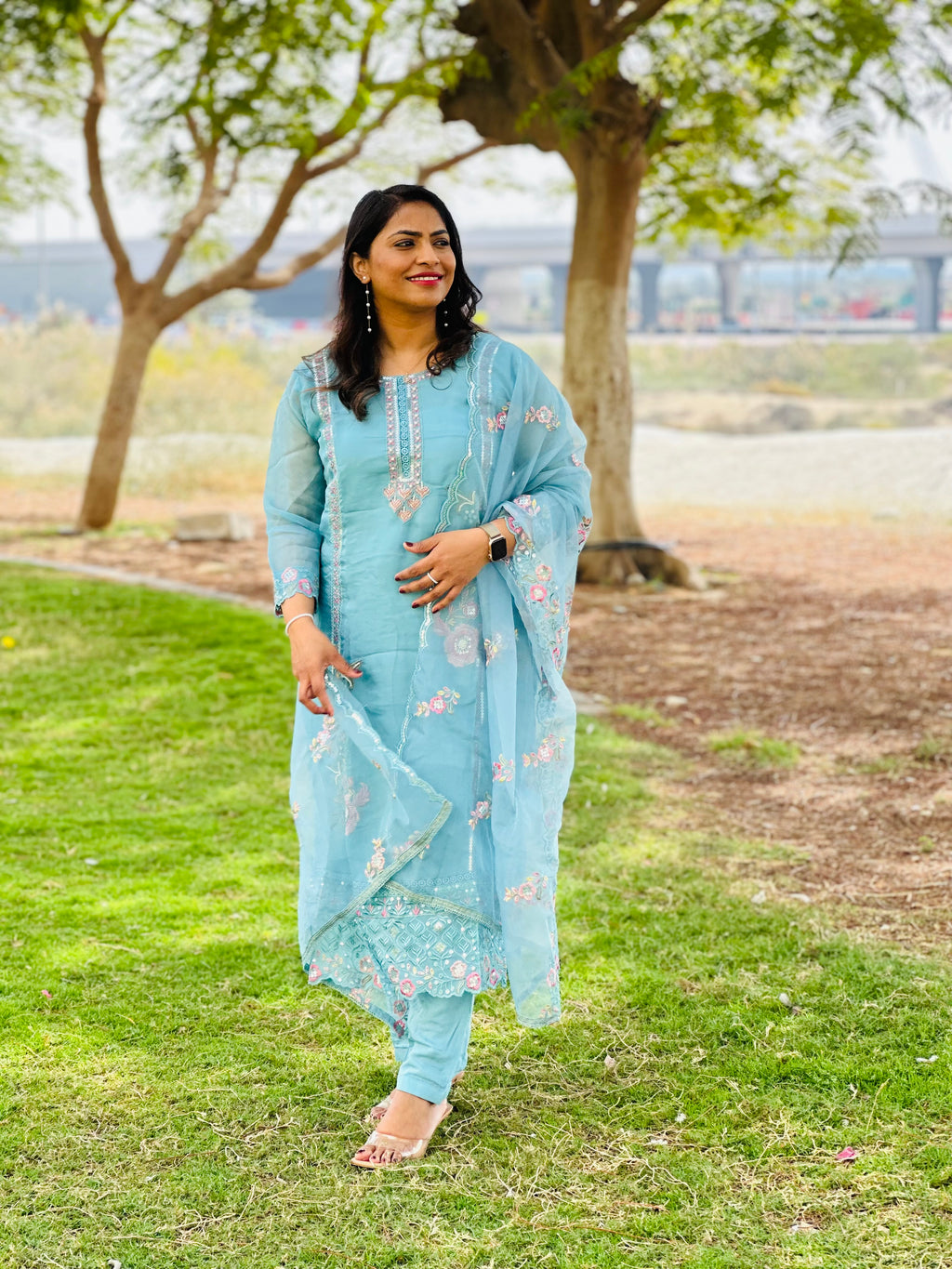 Sky blue - Organza Silk Suit Set