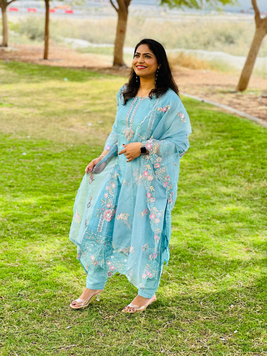 Sky blue - Organza Silk Suit Set