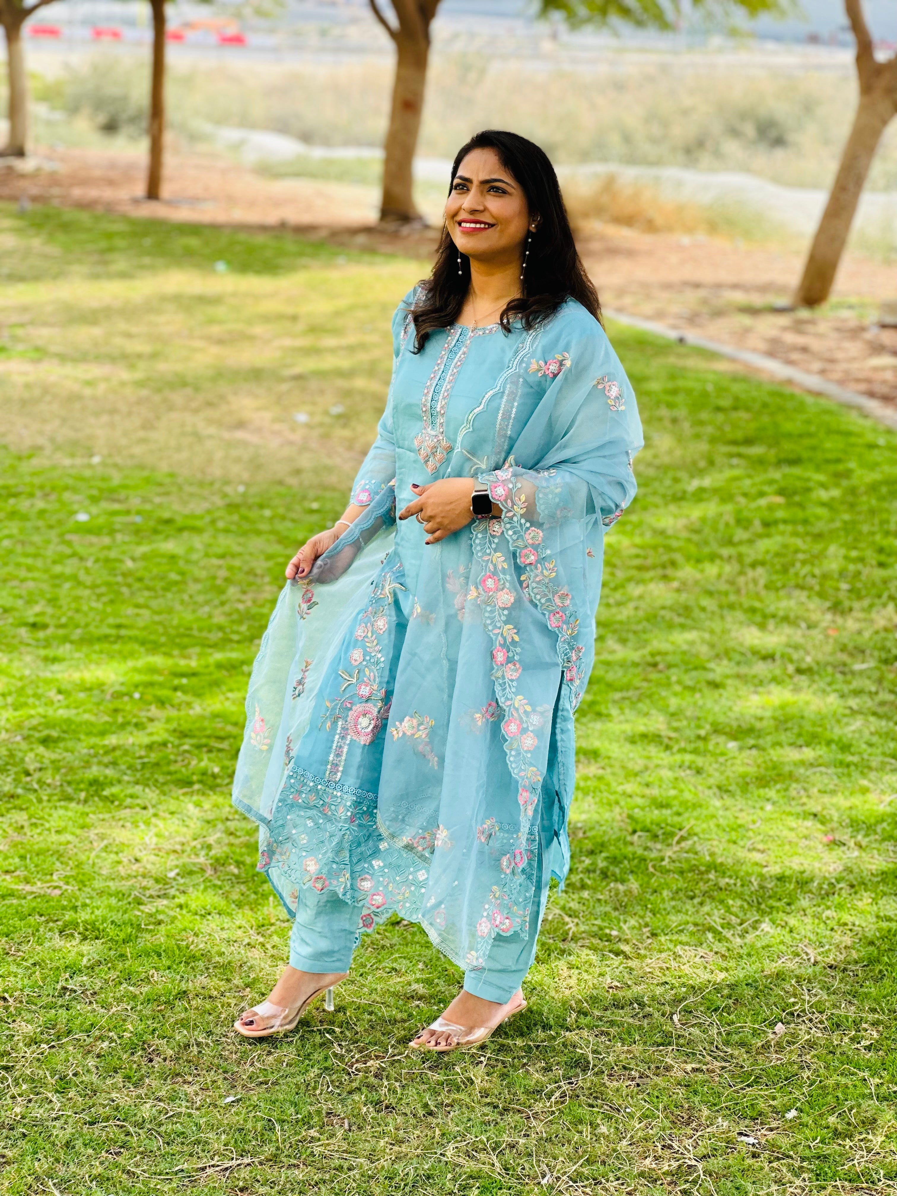 Sky blue - Organza Silk Suit Set