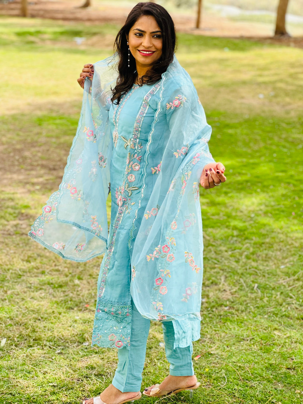 Sky blue - Organza Silk Suit Set